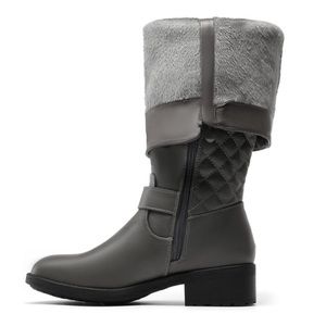 Gray Knee High Riding  Warm Boots Buckle